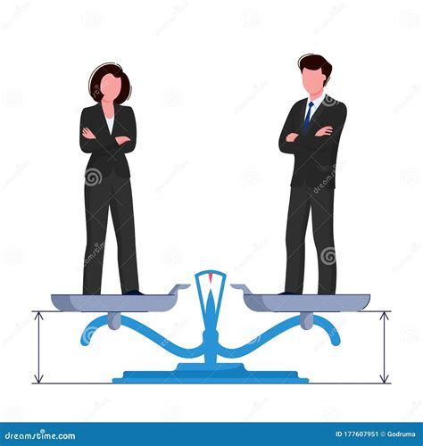 Gender Equality Concept Woman And Man Are Standing On The Scales To Balance Stock Vector