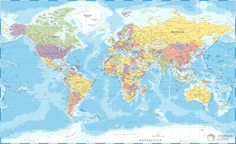 Фотообои Политическая карта мира крупным планом на английском Арт
