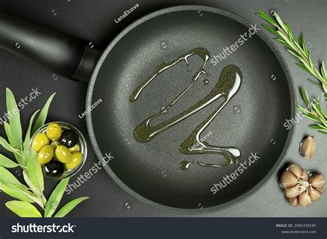Top View Frying Pan Olive Oil Stock Photo 2065330187 Shutterstock
