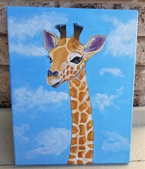 Sold Acrylic Painting Of A Giraffe On Canvas With Wooden Frame