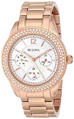 Bulova Womens 97n101 Swarovski Crystal Rose Gold Tone Watch