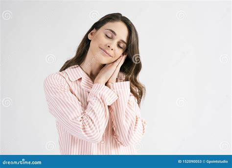 Young Woman Sleeping In Standing Position Stock Image Image Of