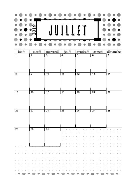 Calendriers Mois De Juillet 2019 à Imprimer Gratuitement En Pdf