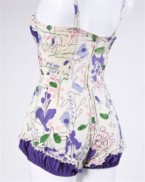 Vintage 1940s 40s Jantzen Floral Print Lace Pin Up Swim Bathing Suit At