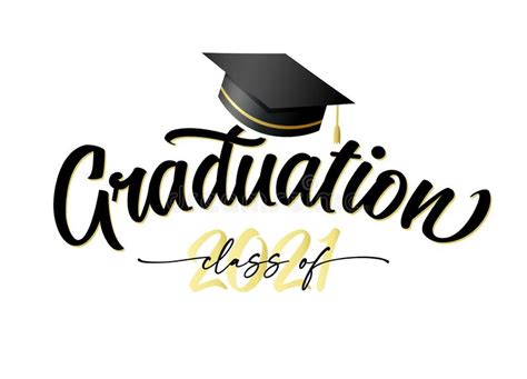 Graduation 2021 Golden Lettering With Square Academic Cap Stock Vector