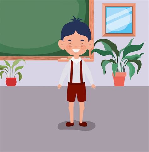 Little Student Boy In The Classroom Vector Free Download