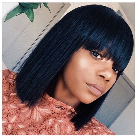 Beautiful Straight Bob With Bangs Wigs For Black Women Lace Front Wigs Human Hair Wigs