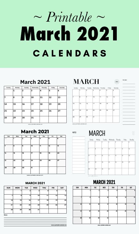 Printable Calendar 2021 March Vertex42