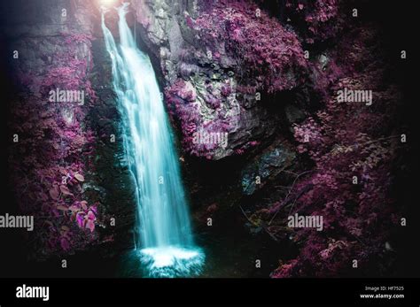 Charming Waterfall In The Enchanted Forest Stock Photo Alamy