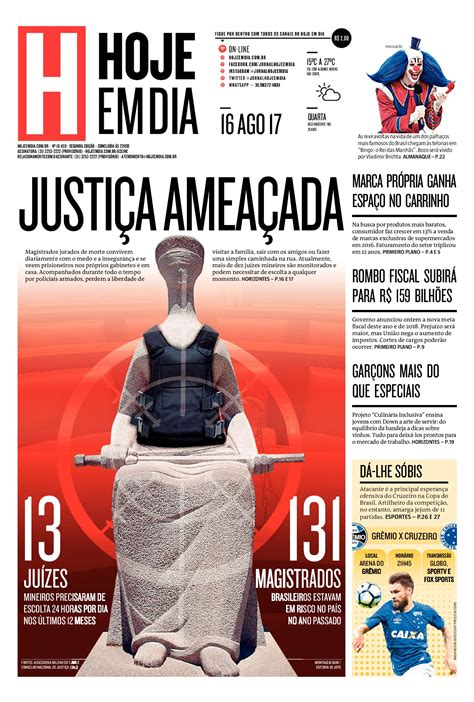 capa do dia 16 08 2017 hojeemdia jornal noticias news newspaper jornalismo jornal hoje em