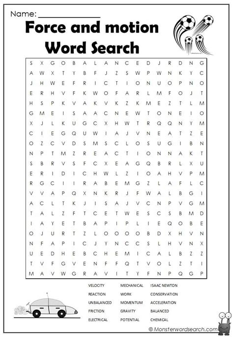 Force And Motion Word Search 1 Monster Word Search
