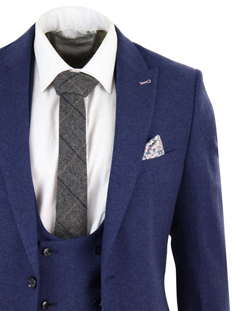 Mens Navy Blue 3 Piece Wool Suit Buy Online Happy Gentleman