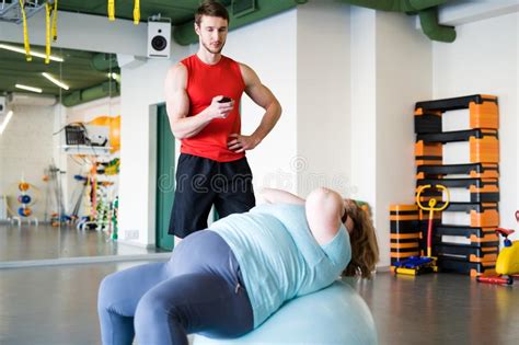 Obese Woman Training In Fitness Club Stock Image Image Of Obese