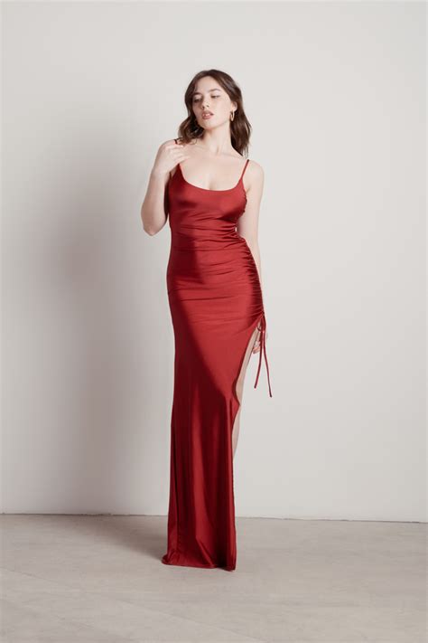 What A Night High Slit Ruched Bodycon Maxi Dress In Red 69 Tobi Us