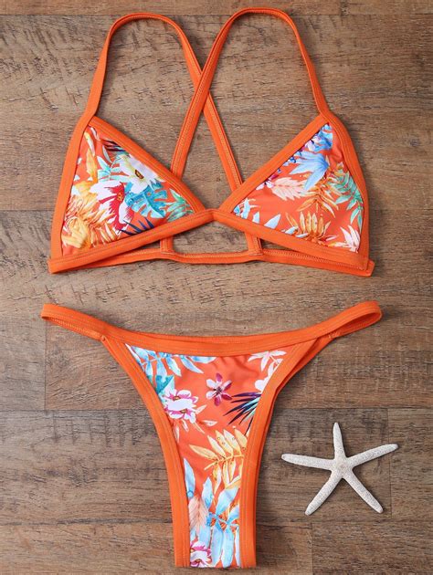 High Leg Floral Bikini Set Orangepink S Bikinis Floral Bikini Set