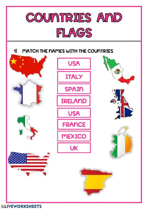 Country common names and full names. Flags and countries worksheet