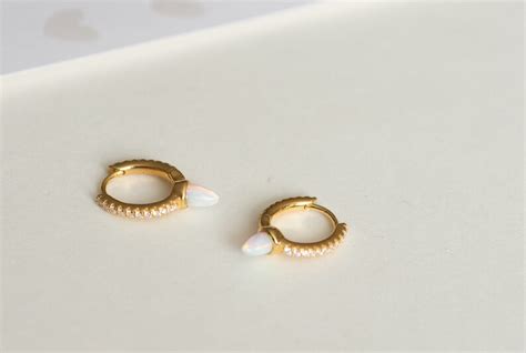 Opal Huggies Small Hoop Earrings Opal Spike Huggies Gold Etsy