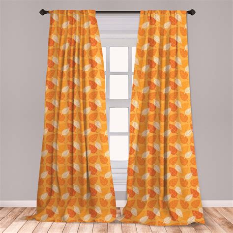 Burnt Orange Curtains 2 Panels Set Autumn Leaves Silhouettes Foliage