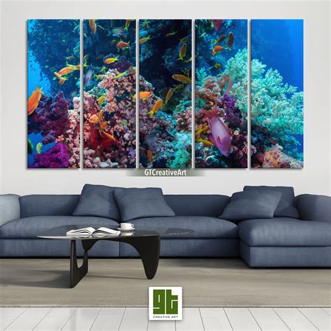 Underwater Coral Reef Multi Panel Framed Canvas Set Colorful Fish