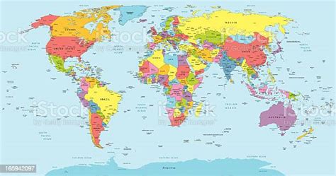 Mappa Del Mondo Con I Paesi Paese E Città Nomi Immagini Vettoriali
