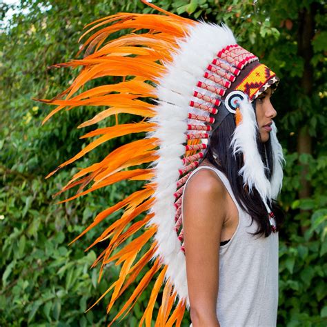 Orange White Indian Headdress 95cm Indian Headdress Novum Crafts