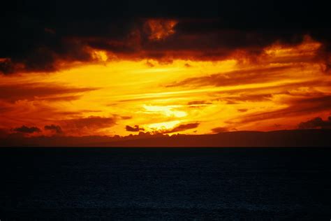 Wallpaper Sea Horizon Sunset Clouds Fiery Sky Hd Widescreen