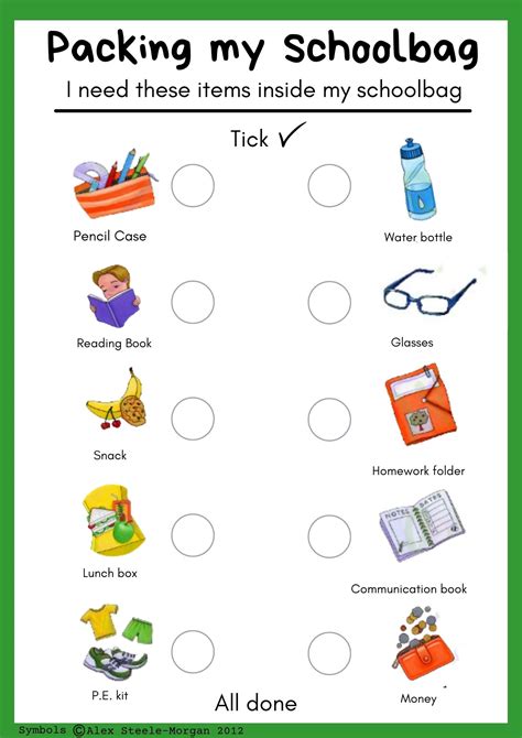 School Bag Checklist Visual Supports Cue Cards Ubicaciondepersonas