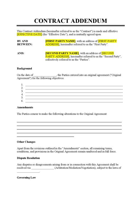 Contract Addendum Template Free Download Easy Legal Docs