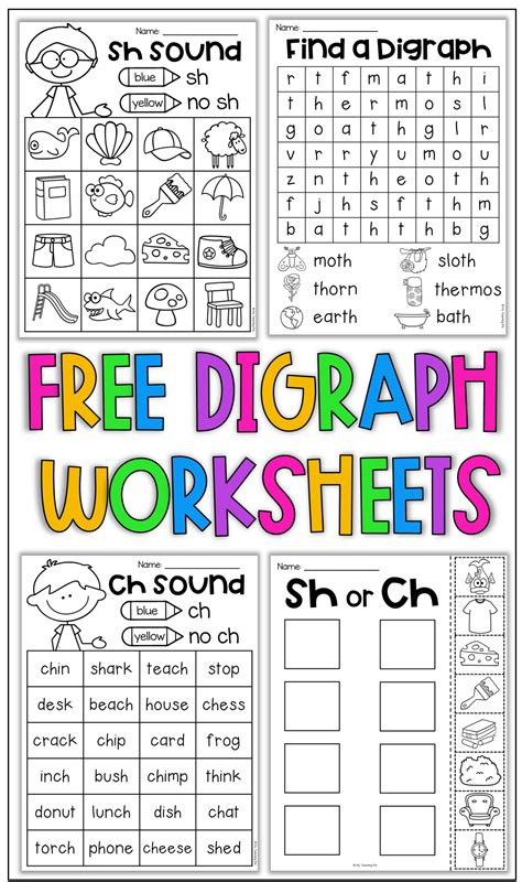 Free Digraph Worksheets For Sh Th And Ch Phonics Kindergarten Free