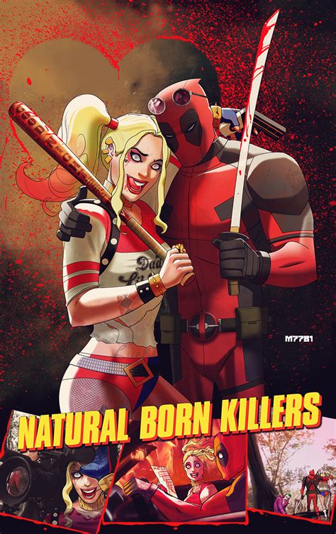 deadpool and harley quinn are natural born killers in art by marco d alfonso — geektyrant
