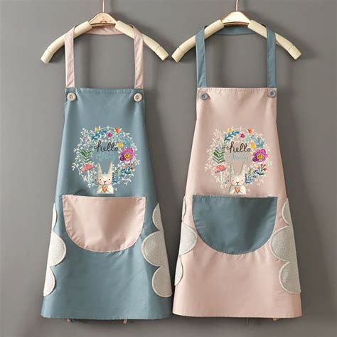 Windfall Women Kitchen Apron With Hand Wipe Pockets For Cooking Baking Wipeable Waterproof Oil