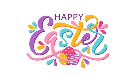 Happy Easter Text Vector Illustration Isolated On White Background Hand