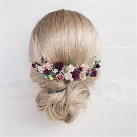 Flower Hair Pins Burgundy Flower Hair Pins Bridal Flower Etsy In 2020 Bridal Flower Hair