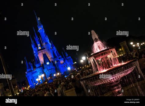 Cinderella Castle And Fountain At Night In Magic Kingdom Walt Disney