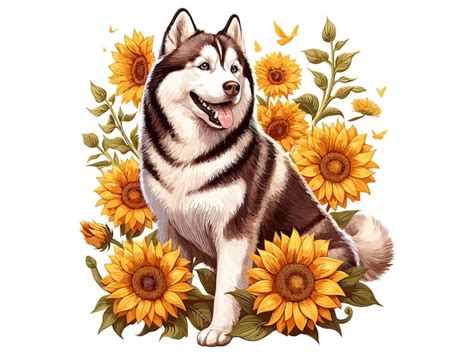 Caricature De Chien Husky Sibérien Mignon Fond Blanc De Style Vectoriel