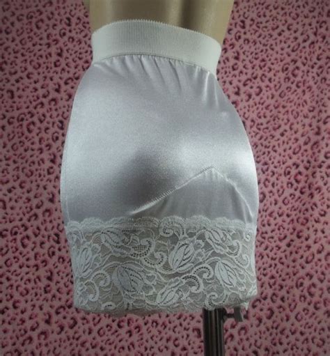 vintage satin vanity fair shaper panties girdle open bottom thong slip white nylon spandex sz l