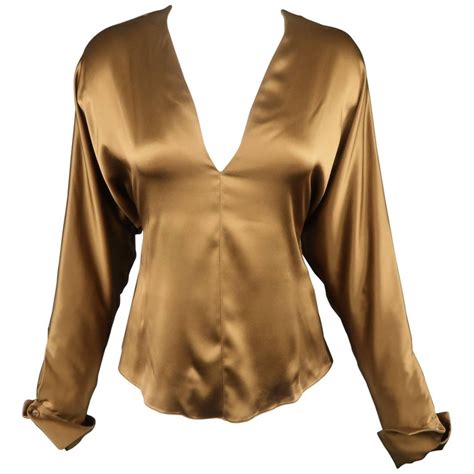 Ralph Lauren Size 6 Copper Brown Silk Satin V Neck Dolman Sleeve Blouse