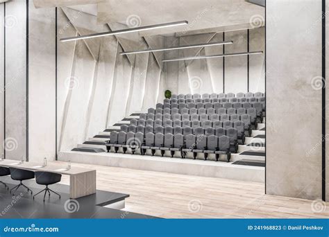 Modern Luxury Concrete Lecture Hall Auditorium Interior With Seats And