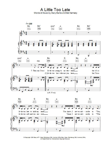Delta Goodrem A Little Too Late Sheet Music Notes Download