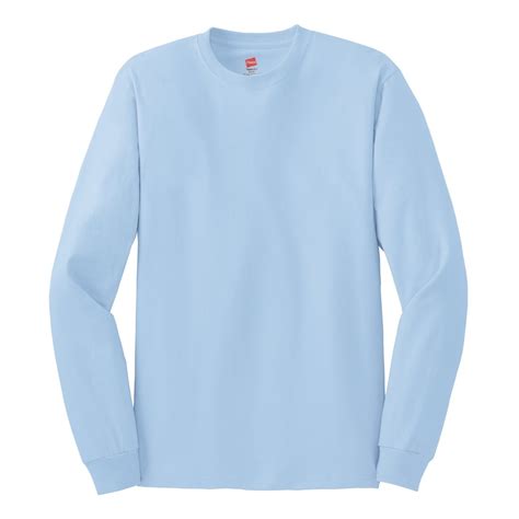 Hanes 5586 Tagless Cotton Long Sleeve T Shirt Light Blue