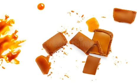 Sweet Melted Caramel With Sauce Flowing On Caramel Candy Isolated On
