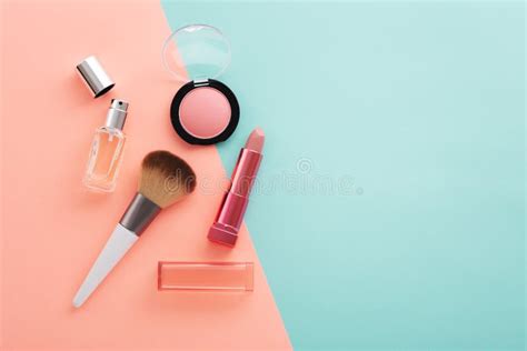 Cosmetic Beauty Products On Pastel Color Background Stock Photo Image