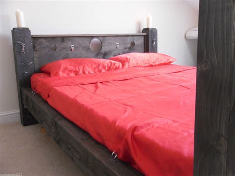 Black Sex Bondage Fetish Chunky Solid Bed Frame Converts Into Everyday Bed