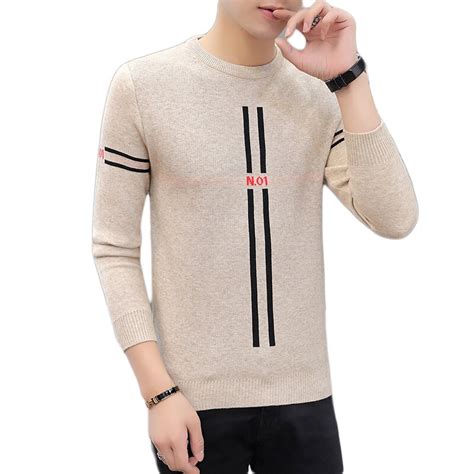 Autumn Casual Mens Sweater O Neck Striped Slim Fit Knittwear Mens