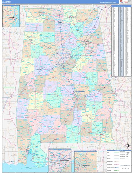 Alabama 5 Digit Zip Code Maps Color Cast