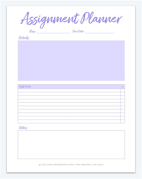 Printable Homework Planner Template For College Students In 2020