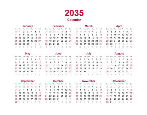 Año Calendario 2035 8111048 Vector En Vecteezy