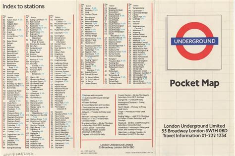 Map Pocket Underground Map Fwt 1985 London Transport Museum