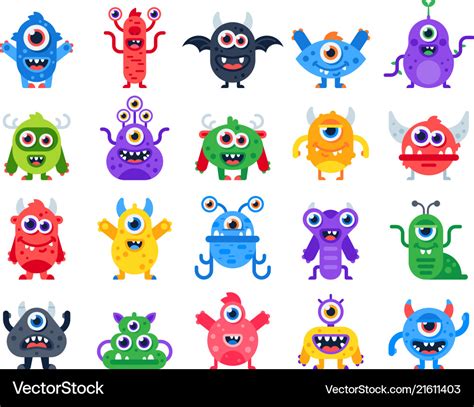 Cartoon Monster Cute Happy Monsters Halloween Vector Image