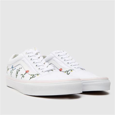 Womens White And Green Vans Wildflower Old Skool Trainers Schuh
